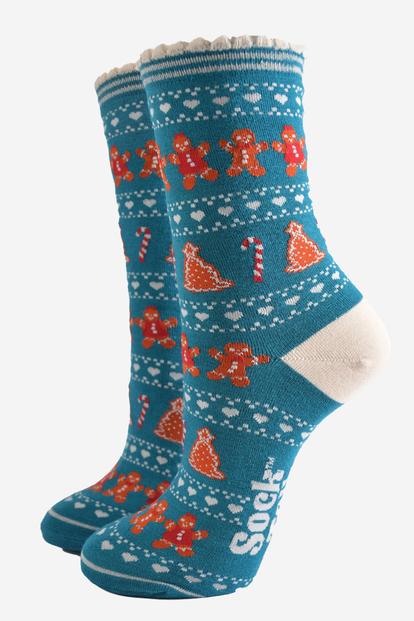 Blue Gingerbread Fair Isle Bamboo Socks