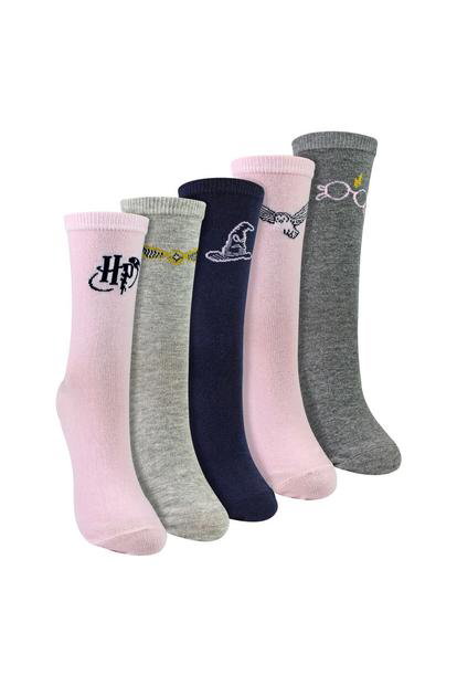 Multi 5 Pairs Ladies Cotton Novelty Socks - Harry Potter Pattern Comfortable Socks