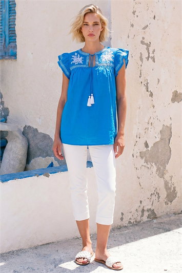 Embroidered Tie Front Top 20196509