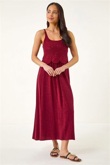 Petite Crochet Linen Blend Midi Dress 14653895
