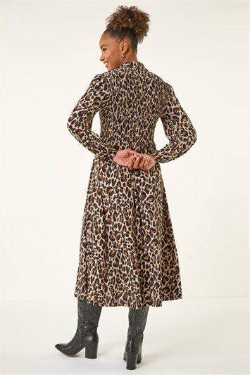 Animal Print Shirred Midi Dress 14754889