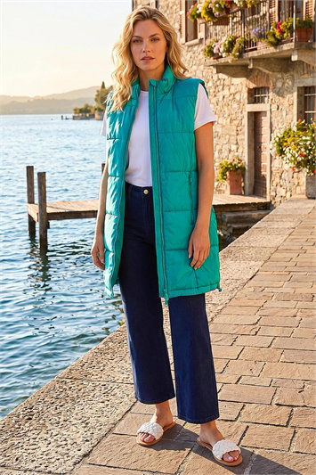 Quilted Zip Detail Longline Gilet 15036291