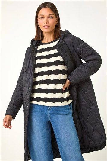 Iridescent Diamond Quilted Hooded Coat 12029508