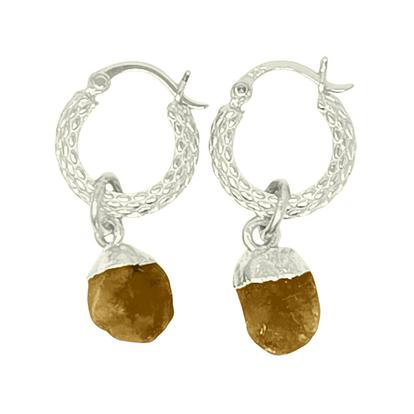 Metallic Raw Citrine November Birthstone Huggie Hoops Sterling Silver Gemstone Earrings