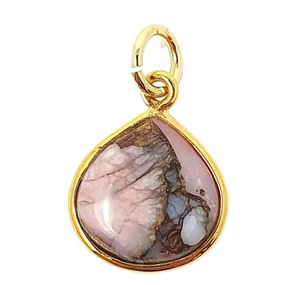Metallic Gold Vermeil Round Opal October Birthstone Bezel Pendant