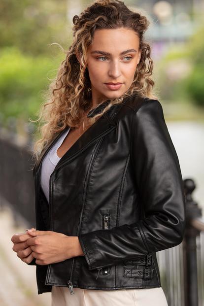 Black 'Giada' Leather Fashion Biker Jacket