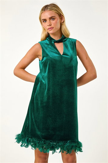 Petite Velvet Feather Hem Dress 14607434