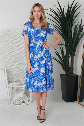 Blue Julianna Floral Lace Panel Dress