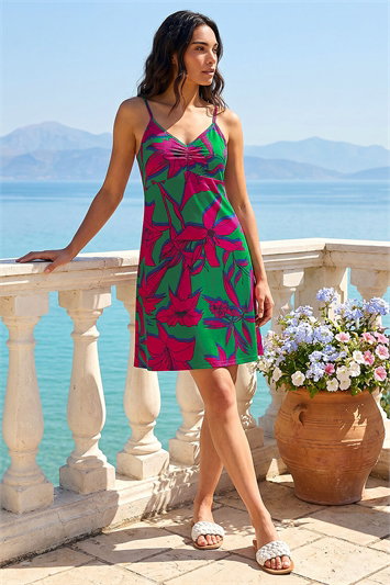 Strappy Tropical Floral Mini Dress 14911231
