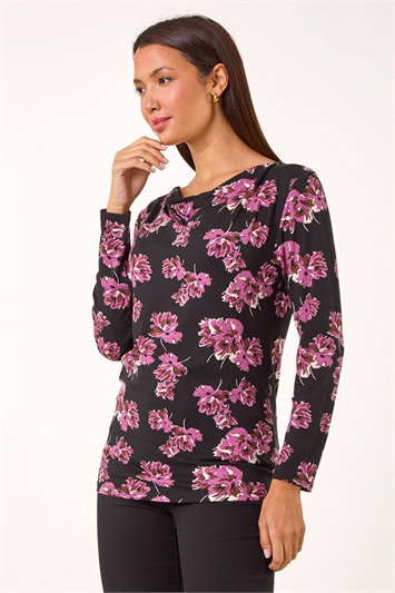 Floral Print Cowl Neck Top 19357476
