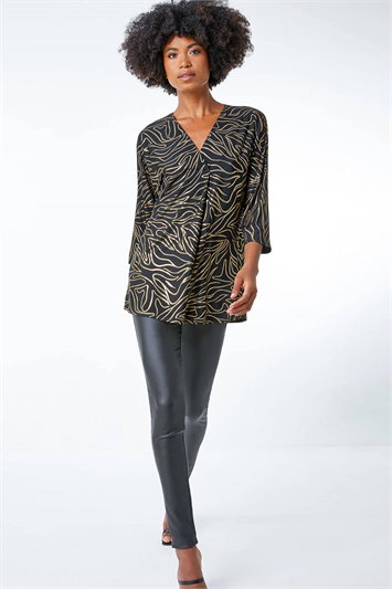 Metallic Print V-Neck Tunic Top 19162308