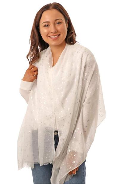 White Silver Star Burst Lightweight Foil Scarf