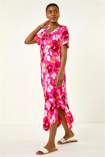 Floral Print Asymmetric Hem T-Shirt Dress 14716872