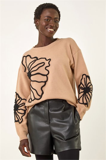 Cream Cornelli Floral Knit Jumper