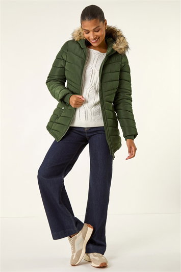 Faux Fur Hooded Quilt Coat 12030240