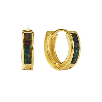 Metallic Forest Green Opal Huggie Hoop Gold Plated Earrings