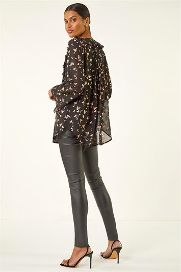 Foil Heart Print Frill Front Blouse 10215879