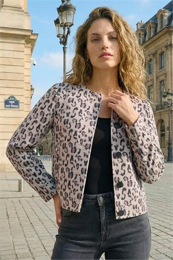 Cream Animal Print Buttoned Jacket