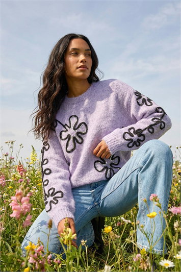 Purple Sparkly Floral Knit Jumper