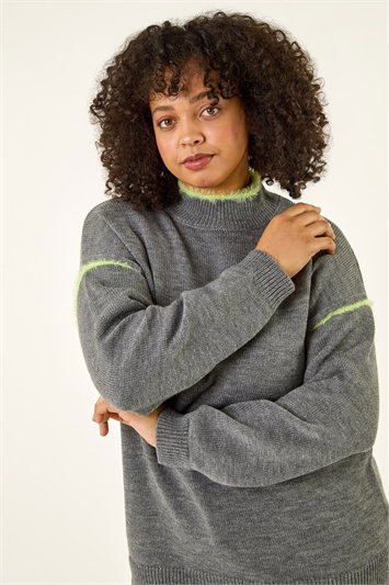 Grey Curve Trim Detail Knit Jumper