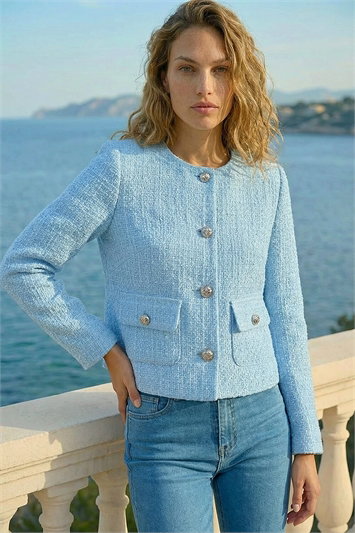 Collarless Boucle Jacket 15044345