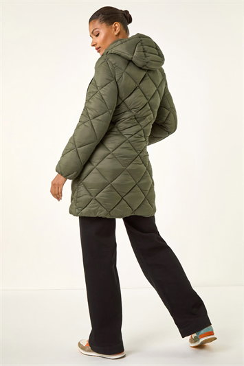Hooded Diamond Quilt Padded Coat 12041940