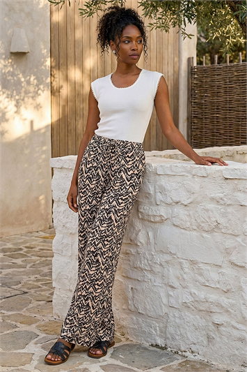 Cream Abstract Wide Leg Trouser