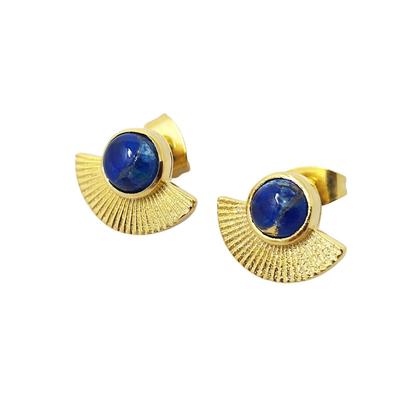 Metallic Sapphire September Birthstone Gold Plated Fan Earrings
