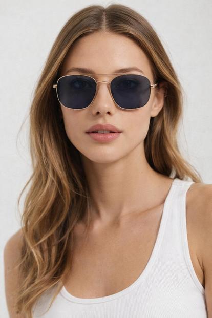 Metallic Metal Frame Aviator Style Square Sunglasses