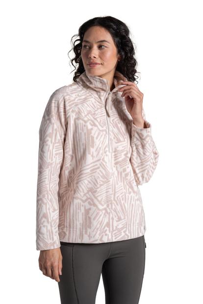Cream Annjela Graphic Print Half Zip Fleece Top