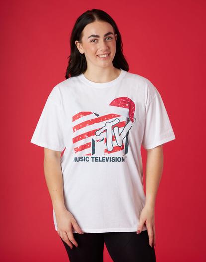 White Mtv Santa Hat T-Shirt