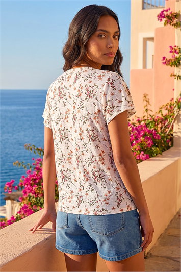 Floral Buttoned Tie Hem Top 19429138