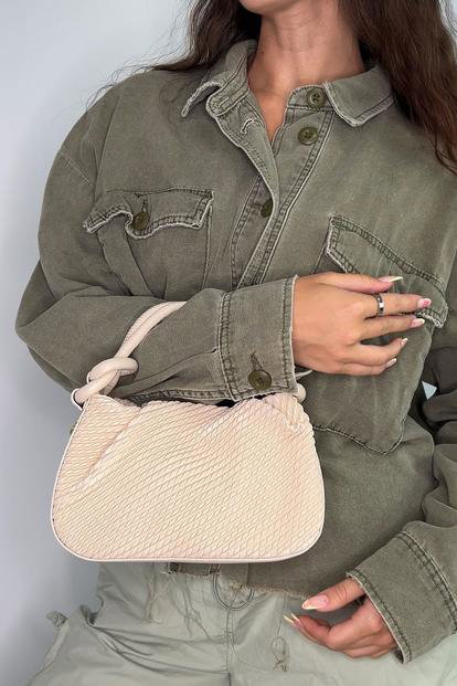 Black Woven Mini Bag With Handle And Body Strap