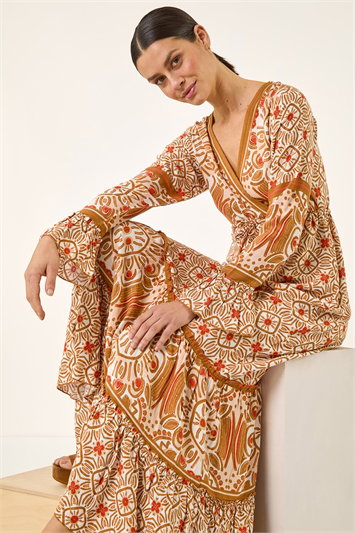 Orange Border Print Maxi Dress