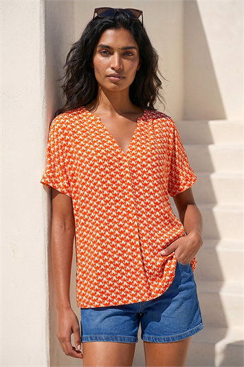 Orange Abstract Print Tunic Top
