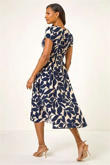 Leaf Print V-Neck Midi Dress 14756760
