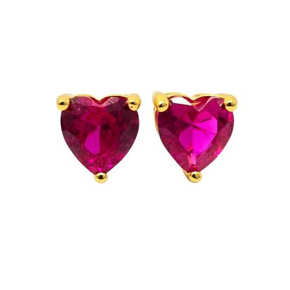 Metallic Ruby Heart July Birthstone Stud Earrings