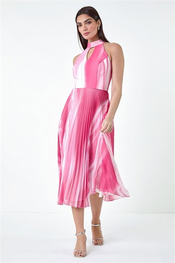 Ombre Stripe Pleated Midi Dress 14416672