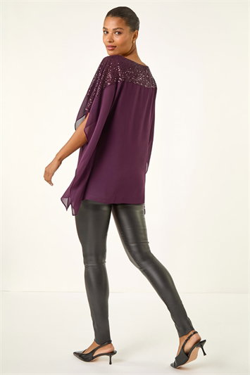 Sequin Yoke Contrast Chiffon Top 20178074