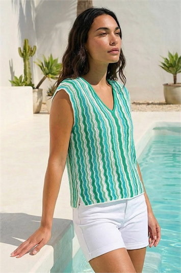 Green Wave Stripe Knit Top