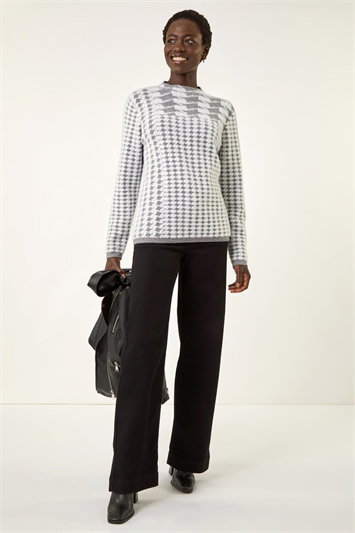 Grey Intarsia High Neck Knit Jumper