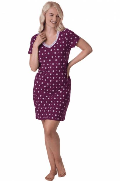 Purple Floral Dot Print Cotton Nightdress