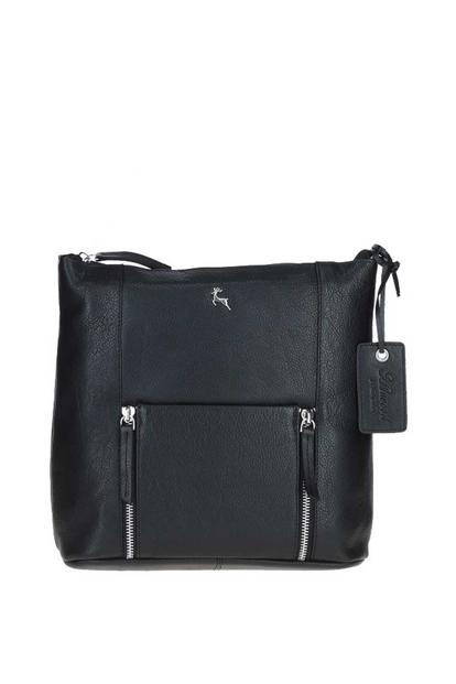Black 'Donegal' Practical Real Leather Shoulder Bag