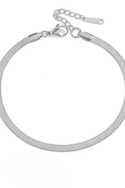 Metallic Stainless Steel Cuban Link Flat Snake Gourmet Chain Layering Foot Anklet