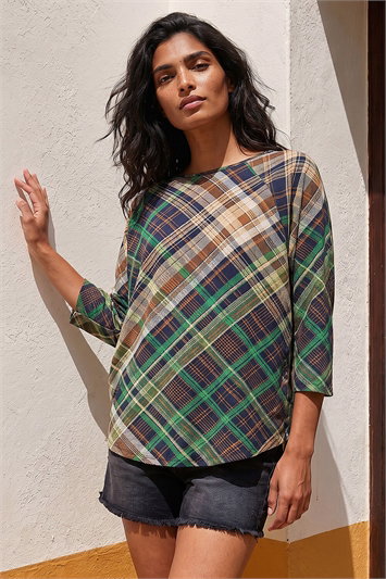 Check Print Round Hem Top 19451034