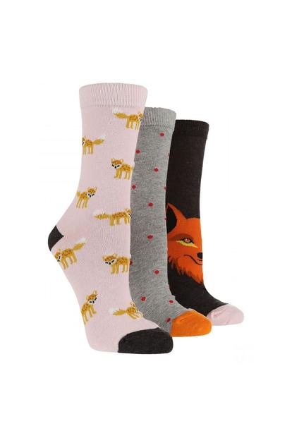 Blue 3 Pack Ladies Jacquard Novelty Cotton Socks