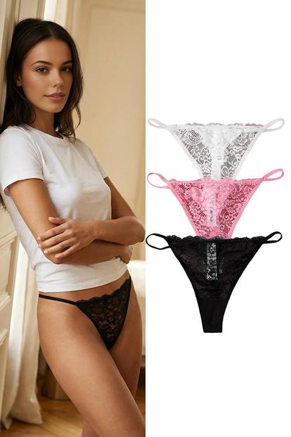 Multi 3 Pack Lace Detail Knitted Thong Briefs Multipack