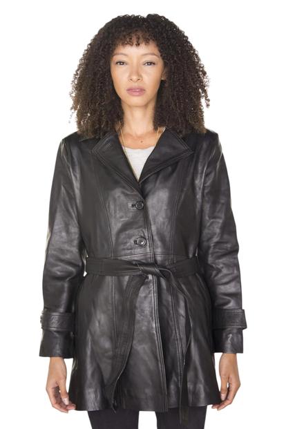 Black Womens 3/4 Length Trench Coat - Ranch