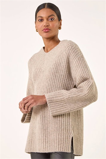 Cream Chunky V-Neck Knit Jumper