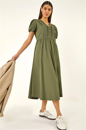 Green Cotton Crochet Trim Dress
